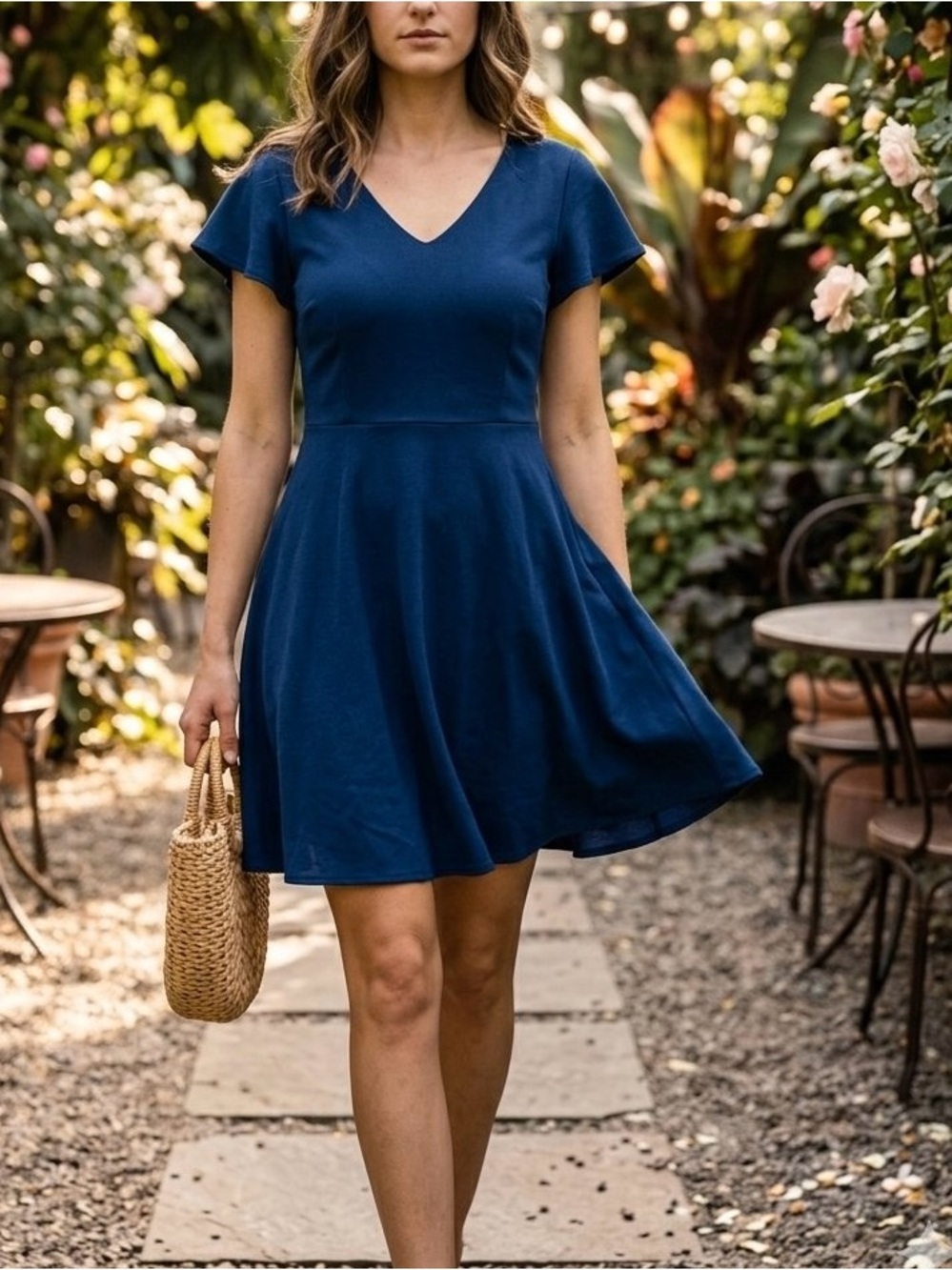 Altar'd State Navy Blue V-neck Flutter Sleeve Mini Dress Size Small